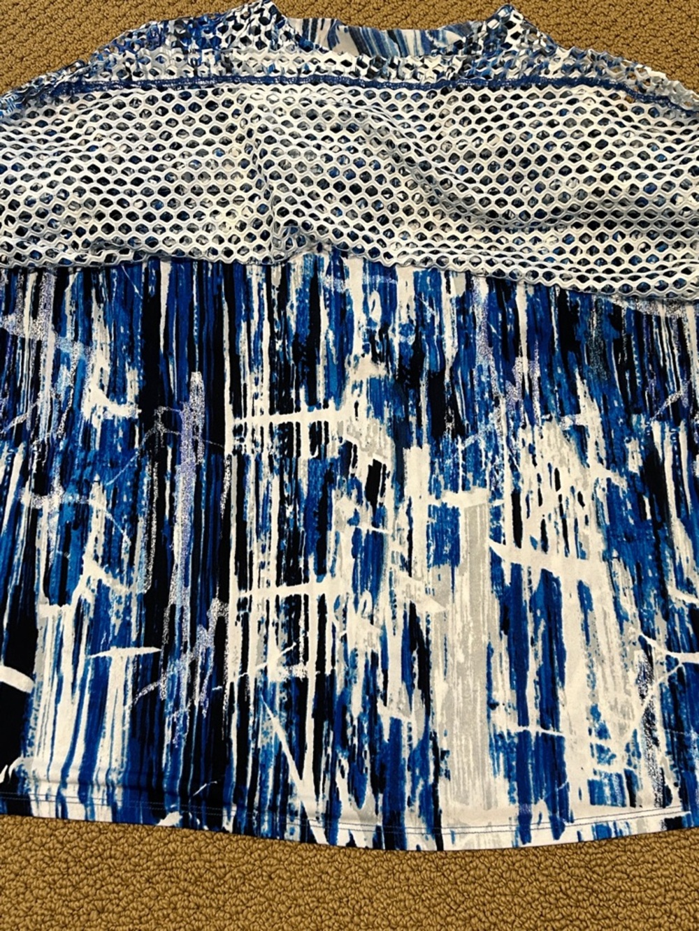 Ali Miles Blue White Abstract Mesh Overlay Tunic Top 1X Lagenlook Art to Wear - Picture 10 of 17